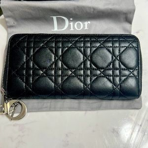 Dior Black Quilted Leather Zip Wallet